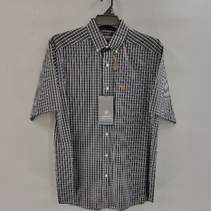 Ariat Mens cotton button up short sleeve casual shirt medium plaid